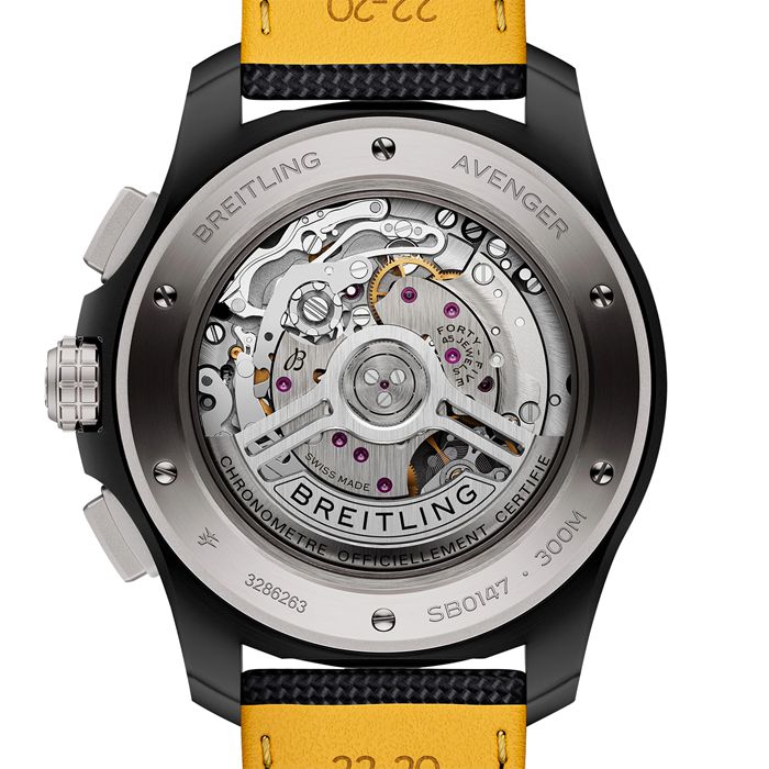 Breitling Avenger B01 Cronografo 44mm Missione Notturna Orologio da Uomo Giallo Pelle Nera SB0147101I1X2 - immagine 2