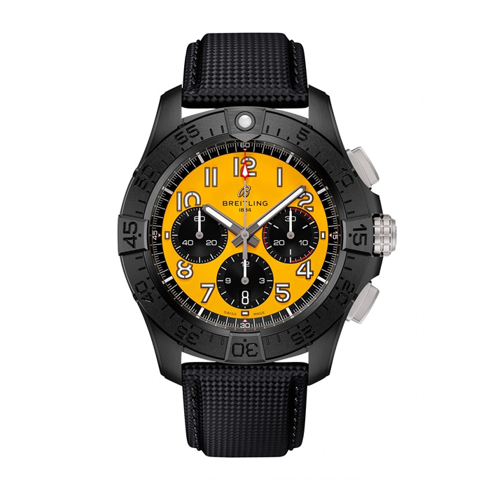 Breitling Avenger B01 Cronografo 44mm Missione Notturna Orologio da Uomo Giallo Pelle Nera SB0147101I1X2