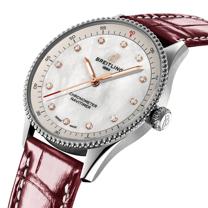 Breitling Navitimer 32mm Donna Orologio Bianco Madreperla Alligatore A77320E61A2P2 - immagine 3