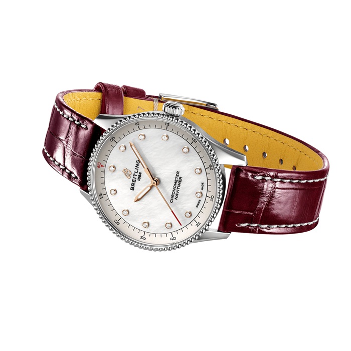 Breitling Navitimer 32mm Donna Orologio Bianco Madreperla Alligatore A77320E61A2P2 - immagine 4