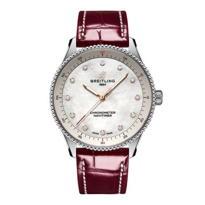 Breitling Navitimer 32mm Donna Orologio Bianco Madreperla Alligatore A77320E61A2P2