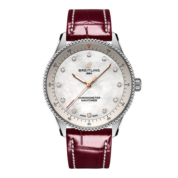 Breitling Navitimer 32mm Donna Orologio Bianco Madreperla Alligatore A77320E61A2P2