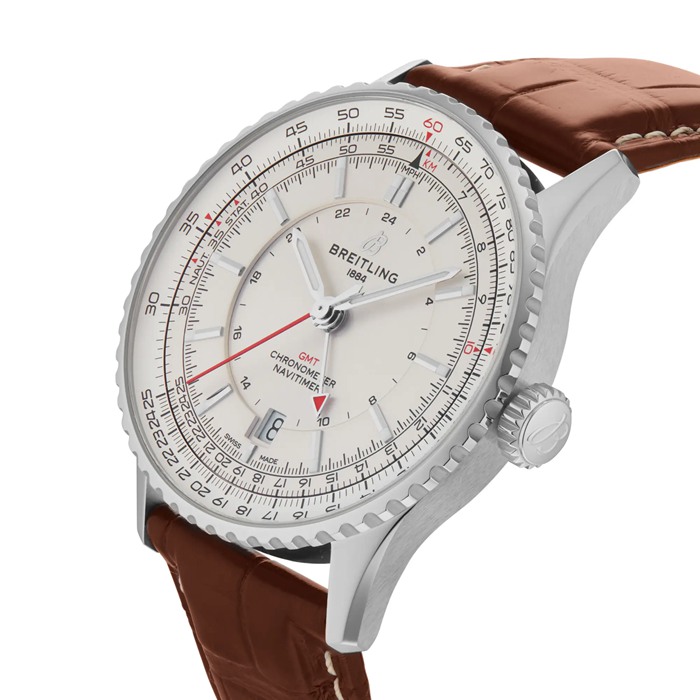 Breitling Navitimer Automatic GMT 41mm Orologio Uomo Argento A32310211G1P1 - immagine 5