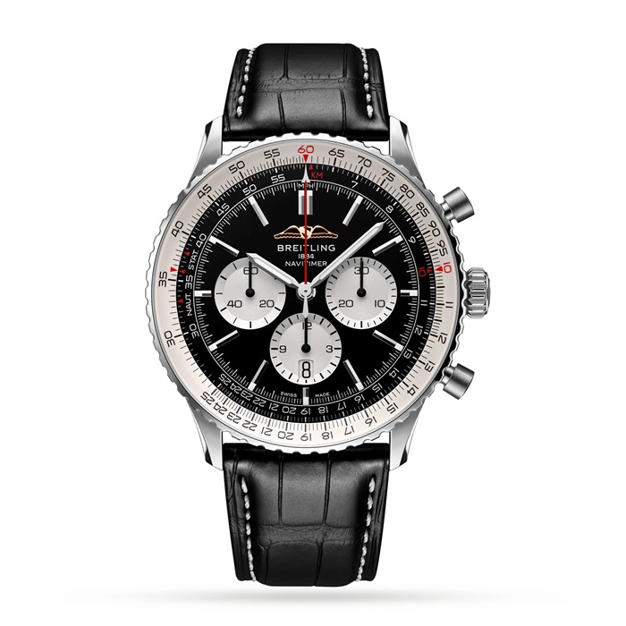 Breitling Navitimer B01 Cronografo 46 Orologio in acciaio inossidabile con cinturino in pelle AB0137211B1P1