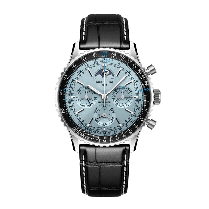 Breitling Navitimer B19 Cronografo Calendario Perpetuo 43mm Orologio Uomo Alligatore Blu PB1920251C1P1