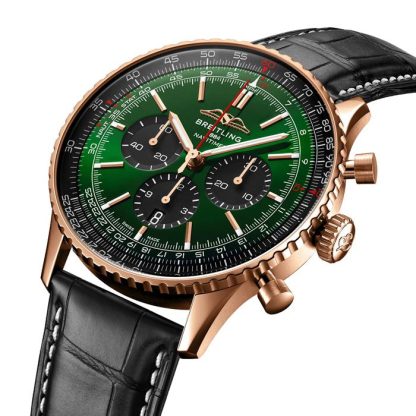 Breitling Navitimer Cronografo Oro Rosa 18ct 46mm Orologio Uomo Alligatore Verde RB0137241L1P1 - immagine 2