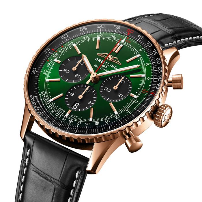Breitling Navitimer Cronografo Oro Rosa 18ct 46mm Orologio Uomo Alligatore Verde RB0137241L1P1 - immagine 2