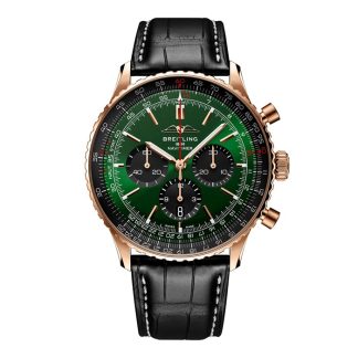 Breitling Navitimer Cronografo Oro Rosa 18ct 46mm Orologio Uomo Alligatore Verde RB0137241L1P1