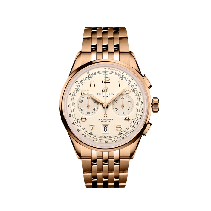 Breitling Premier B01 Cronografo 42mm Orologio Uomo Argento 18ct Oro Rosa RB0145371G1R1
