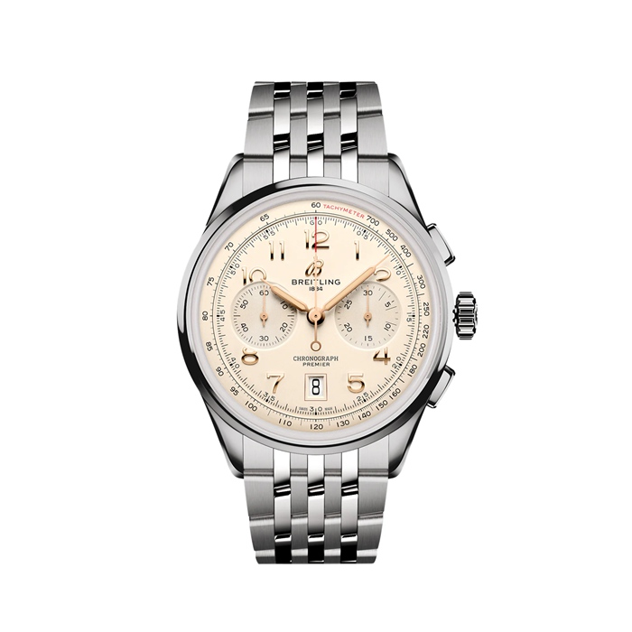 Breitling Premier B01 Cronografo 42mm Uomo Crema Acciaio Inox AB0145211G1A1