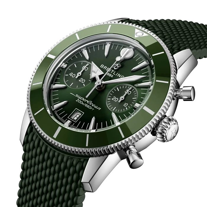 Breitling Superocean Heritage B01 Cronografo 42mm Uomo Orologio in gomma verde AB0156361L1S1 - immagine 3