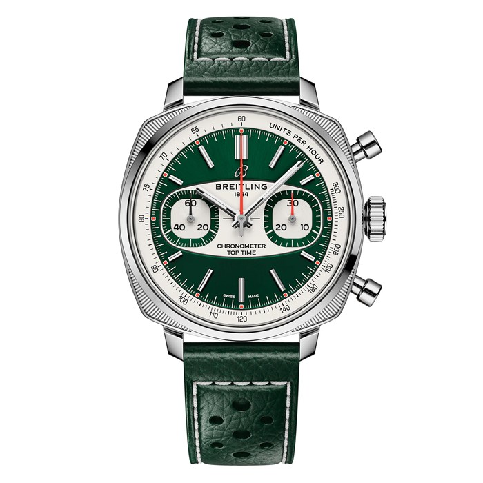 Breitling Top Time B01 Racing 38mm Orologio da uomo in pelle verde AB01771A1L1X1