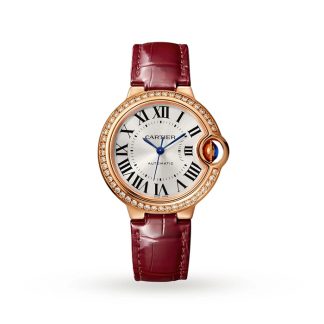 Cartier Ballon Bleu De Orologio 33mm Oro Rosa Diamanti Pelle WJBB0033