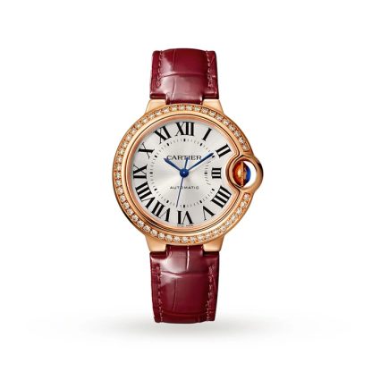 Cartier Ballon Bleu De Orologio 33mm Oro Rosa Diamanti Pelle WJBB0033