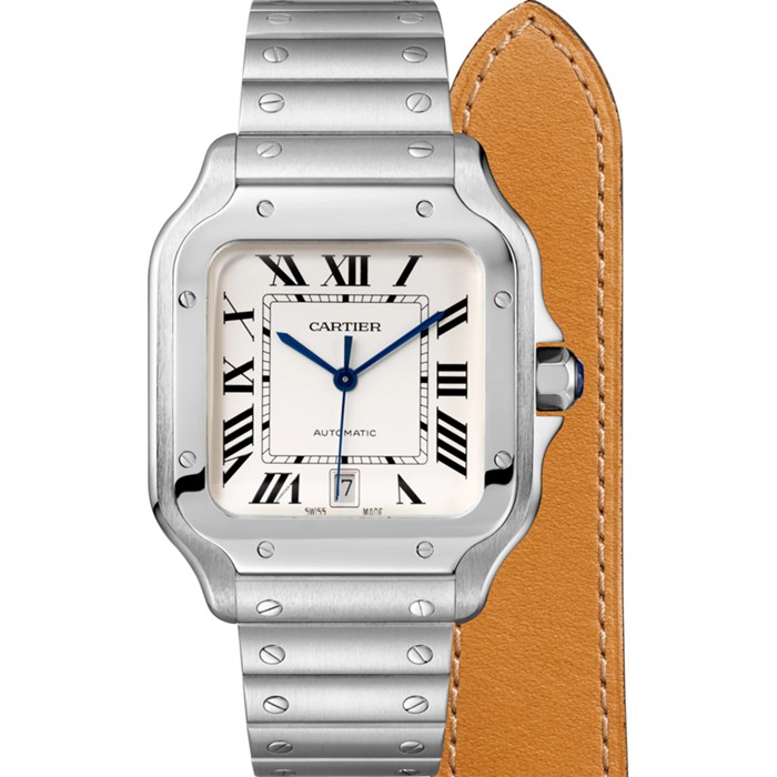 Cartier Santos De Cartier Orologio Modello Grande Movimento Automatico Acciaio Metallo Intercambiabile E Bracciali In Pelle WSSA0018 - immagine 3