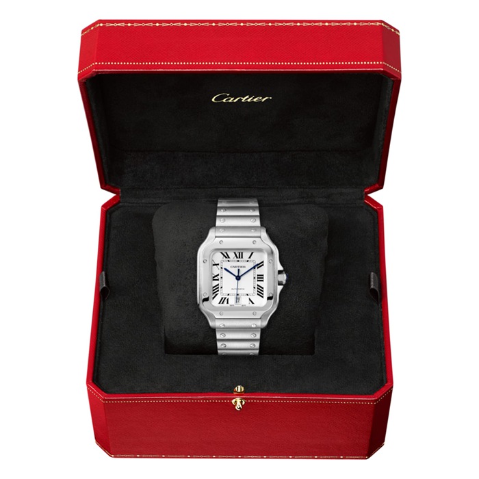 Cartier Santos De Cartier Orologio Modello Grande Movimento Automatico Acciaio Metallo Intercambiabile E Bracciali In Pelle WSSA0018 - immagine 4