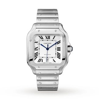 Cartier Santos De Cartier Orologio Modello Grande Movimento Automatico Acciaio Metallo Intercambiabile E Bracciali In Pelle WSSA0018