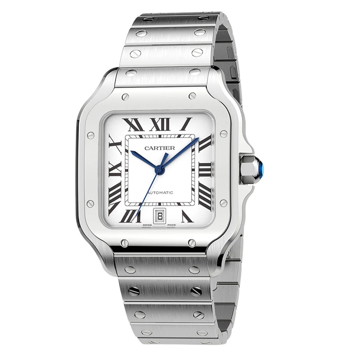 Cartier Santos De Cartier Orologio Modello Grande Movimento Automatico Acciaio Metallo Intercambiabile E Bracciali In Pelle WSSA0018 - immagine 5