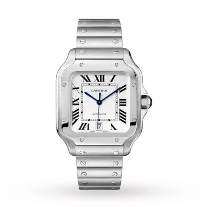 Cartier Santos De Cartier Orologio Modello Grande Movimento Automatico Acciaio Metallo Intercambiabile E Bracciali In Pelle WSSA0018