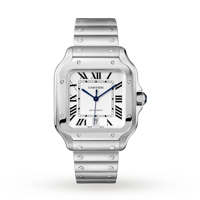 Cartier Santos De Cartier Orologio Modello Grande Movimento Automatico Acciaio Metallo Intercambiabile E Bracciali In Pelle WSSA0018
