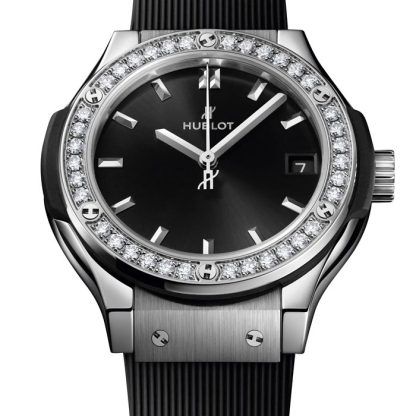 Hublot Classic Fusion Orologio da donna in titanio con diamanti 33 mm Nero 581.NX.1470.RX.1104 - immagine 2
