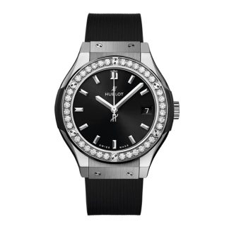 Hublot Classic Fusion Orologio da donna in titanio con diamanti 33 mm Nero 581.NX.1470.RX.1104