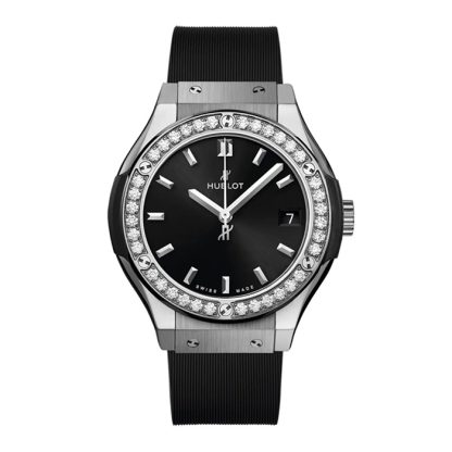 Hublot Classic Fusion Orologio da donna in titanio con diamanti 33 mm Nero 581.NX.1470.RX.1104