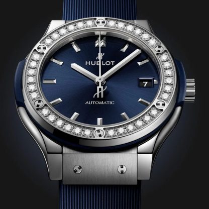 Hublot Classic Fusion Orologio da donna in titanio con diamanti blu 38 mm 565.NX.7170.RX.1204 - immagine 2