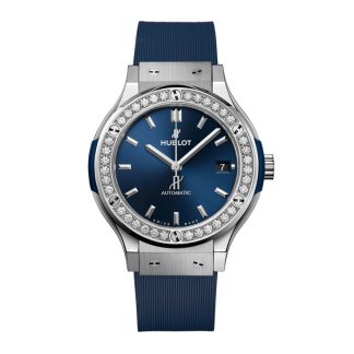 Hublot Classic Fusion Orologio da donna in titanio con diamanti blu 38 mm 565.NX.7170.RX.1204