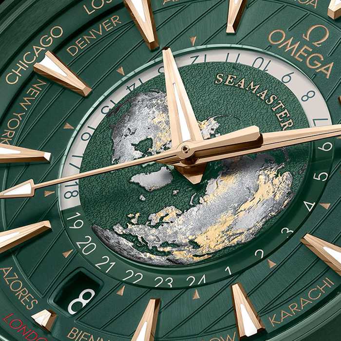 Omega Seamaster Aqua Terra 150m Co Axial Master Chronomaster GMT Worldtimer 43mm Orologio Uomo Verde O22030432210001 - immagine 3