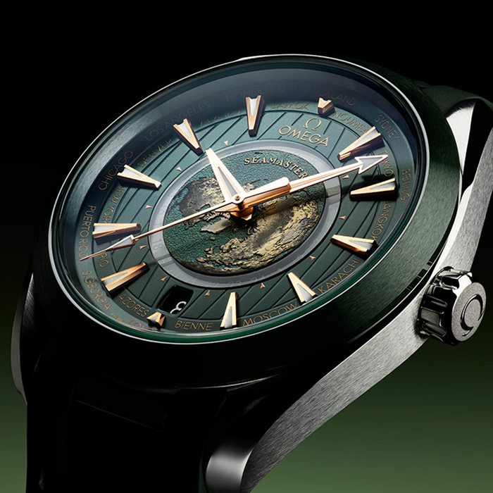 Omega Seamaster Aqua Terra 150m Co Axial Master Chronometer GMT Worldtimer Orologio Uomo 43mm Gomma Verde O22032432210001 - immagine 3
