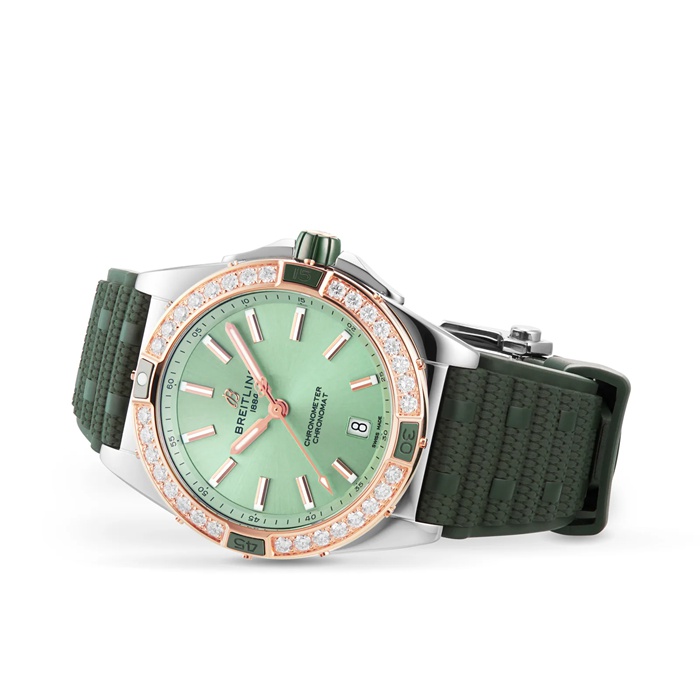 Orologio Breitling Super Chronomat Automatic 38 Verde in acciaio inossidabile e cinturino in gomma oro rosa 18ct U17356531L1S1 - immagine 3