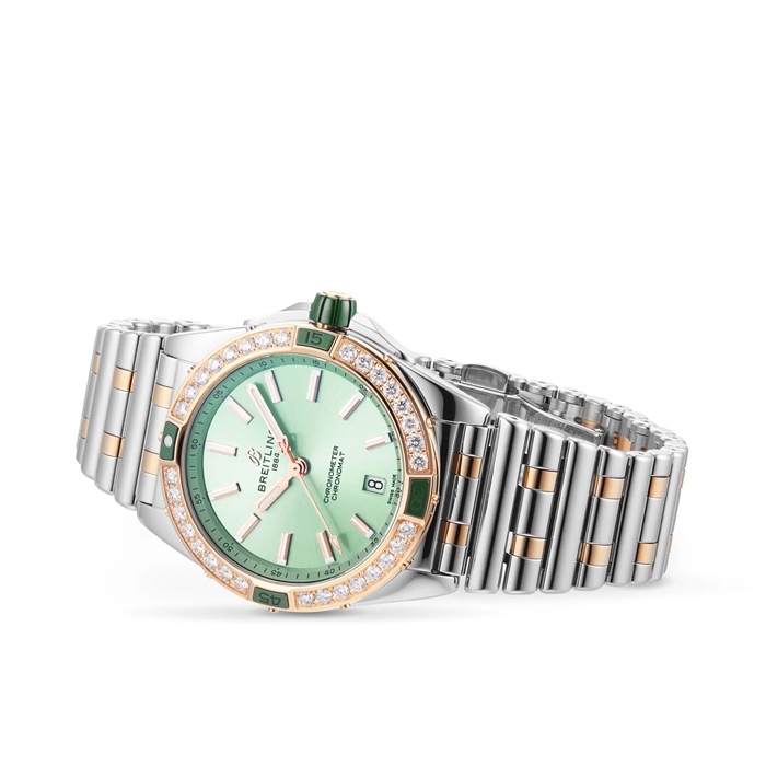 Orologio Breitling Super Chronomat Automatic 38 Verde in acciaio inossidabile e oro rosa 18 ct U17356531L1U1 - immagine 3