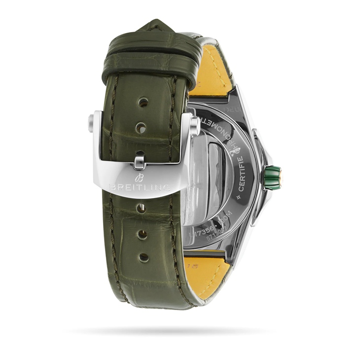 Orologio Breitling Super Chronomat Automatic 38 in acciaio inossidabile verde e cinturino in pelle d'oro rosa 18ct U17356531L1P1 - immagine 4