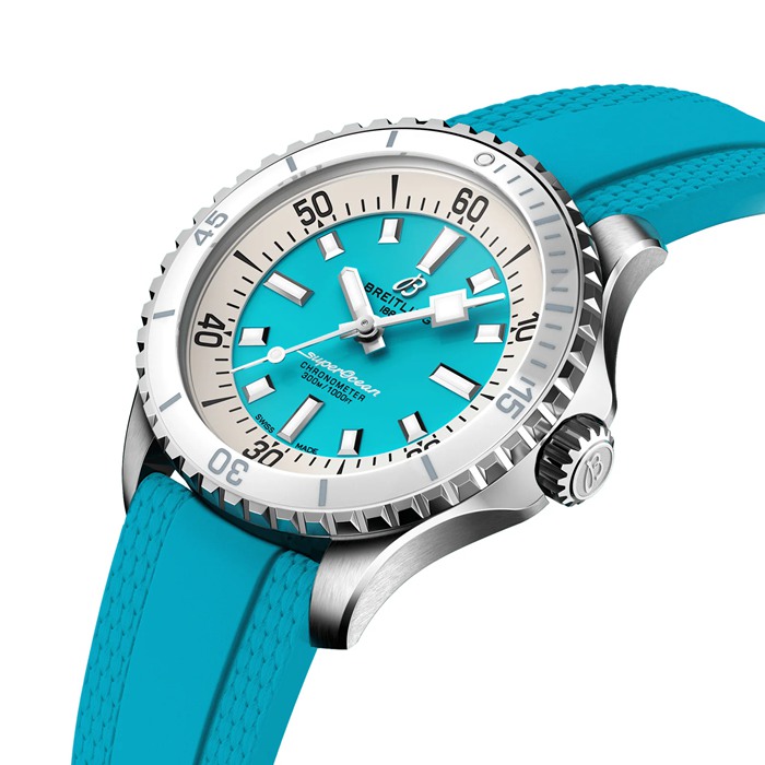 Orologio Breitling Superocean Automatic 36 in acciaio inossidabile e gomma turchese A17377211C1S1 - immagine 3
