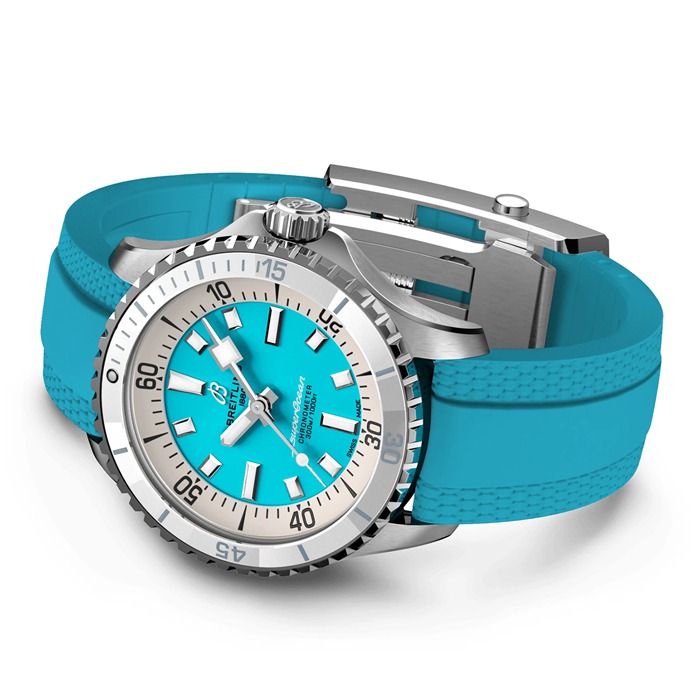 Orologio Breitling Superocean Automatic 36 in acciaio inossidabile e gomma turchese A17377211C1S1 - immagine 4