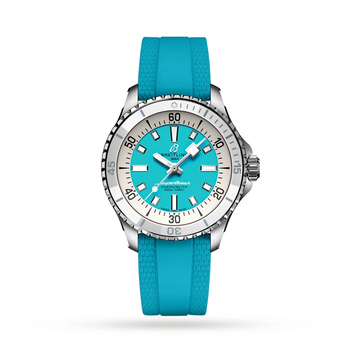 Orologio Breitling Superocean Automatic 36 in acciaio inossidabile e gomma turchese A17377211C1S1