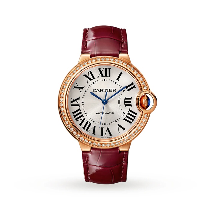 Orologio Cartier Ballon Bleu De 36mm Oro Rosa Diamanti Pelle WJBB0034
