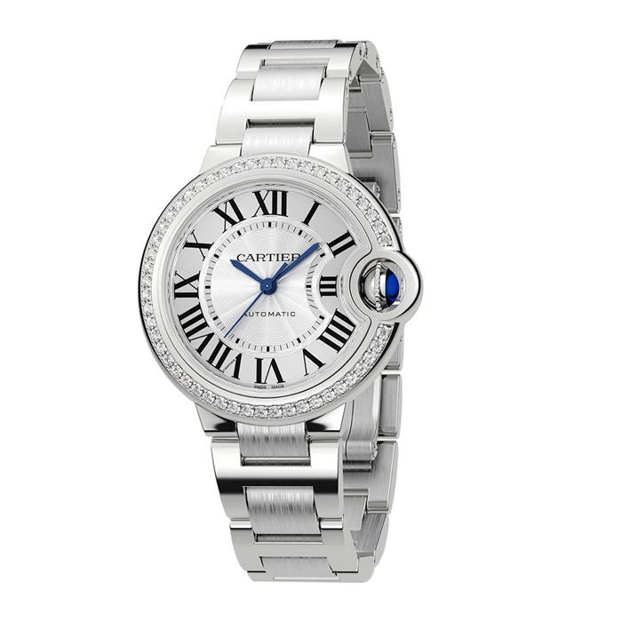 Orologio Cartier Ballon Bleu De Cartier 33mm Movimento meccanico a carica automatica in acciaio con diamanti W4BB0023 - immagine 2