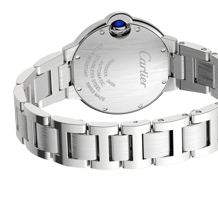 Orologio Cartier Ballon Bleu De Cartier 33mm Movimento meccanico a carica automatica in acciaio con diamanti W4BB0023 - immagine 4