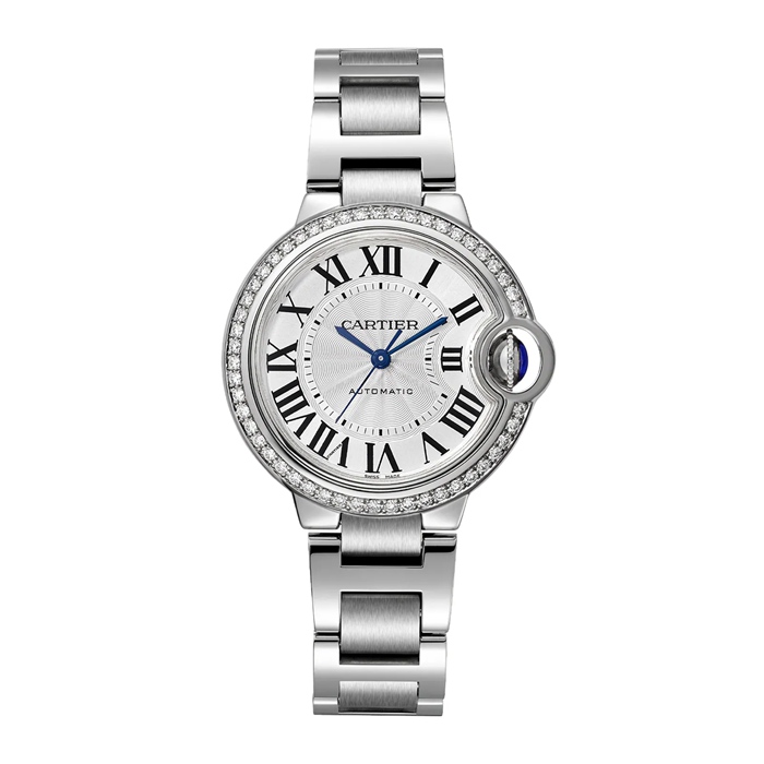 Orologio Cartier Ballon Bleu De Cartier 33mm Movimento meccanico a carica automatica in acciaio con diamanti W4BB0023