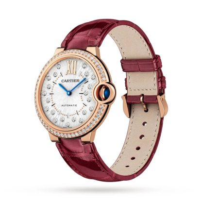 Orologio Cartier Ballon Bleu De Cartier 36mm Movimento meccanico automatico Oro Rosa Diamanti Pelle WJBB0081 - immagine 2