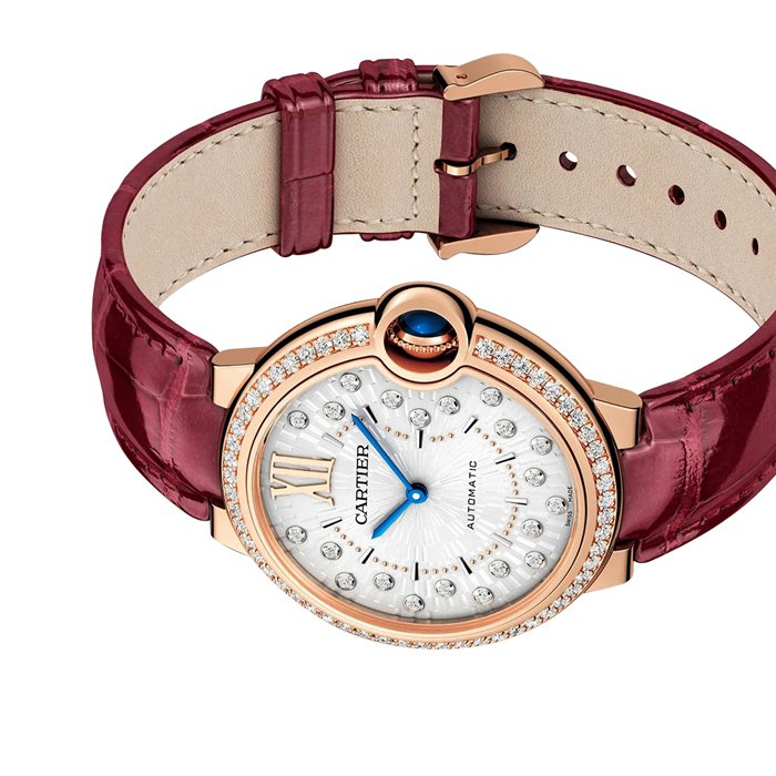 Orologio Cartier Ballon Bleu De Cartier 36mm Movimento meccanico automatico Oro Rosa Diamanti Pelle WJBB0081 - immagine 5