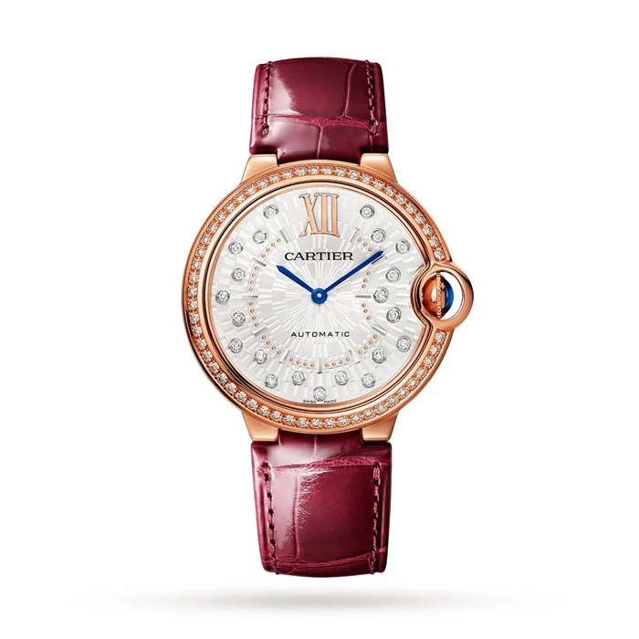 Orologio Cartier Ballon Bleu De Cartier 36mm Movimento meccanico automatico Oro Rosa Diamanti Pelle WJBB0081