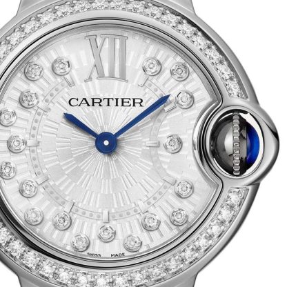 Orologio Cartier Ballon Bleu de Cartier 28 mm Movimento al quarzo Cassa in acciaio Corona scanalata in acciaio con spinello sintetico cabochon incastonato W4BB0034 - immagine 2