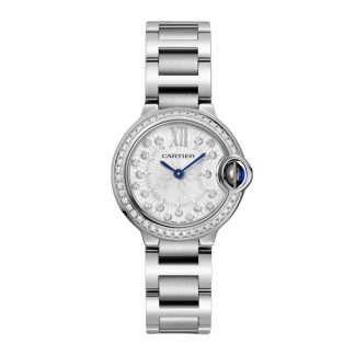 Orologio Cartier Ballon Bleu de Cartier 28 mm Movimento al quarzo Cassa in acciaio Corona scanalata in acciaio con spinello sintetico cabochon incastonato W4BB0034