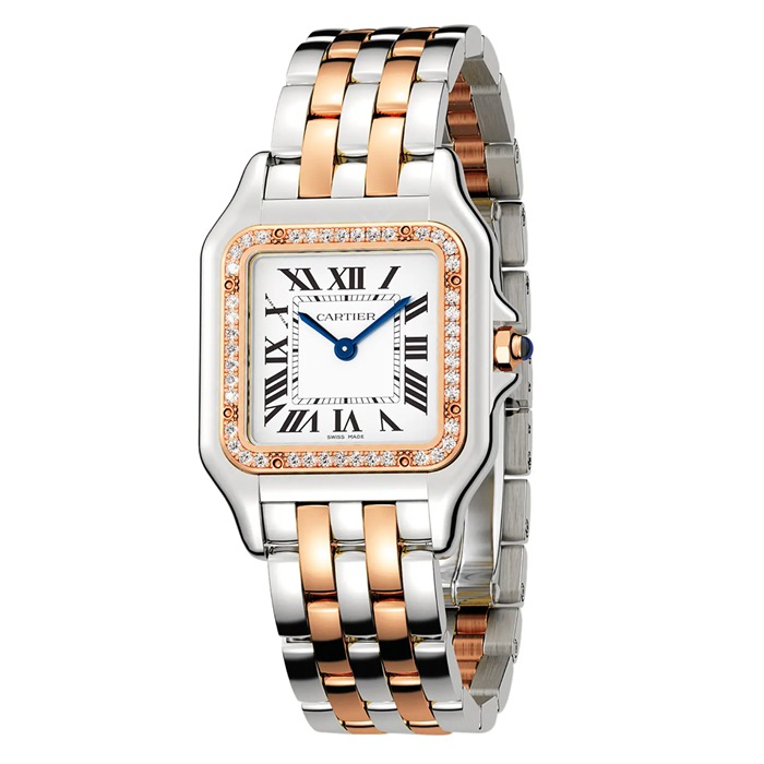 Orologio Cartier Panthère De Cartier Modello Medio Movimento al quarzo Oro Rosa Acciaio Diamanti W3PN0010 - immagine 3
