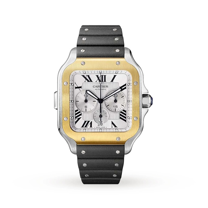 Orologio Cartier Santos De Cartier Cronografo Modello Extra-Large Movimento automatico Oro Giallo Acciaio Bracciali intercambiabili in metallo e gomma W2SA0008 - immagine 2