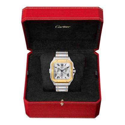 Orologio Cartier Santos De Cartier Cronografo Modello Extra-Large Movimento automatico Oro Giallo Acciaio Bracciali intercambiabili in metallo e gomma W2SA0008 - immagine 3