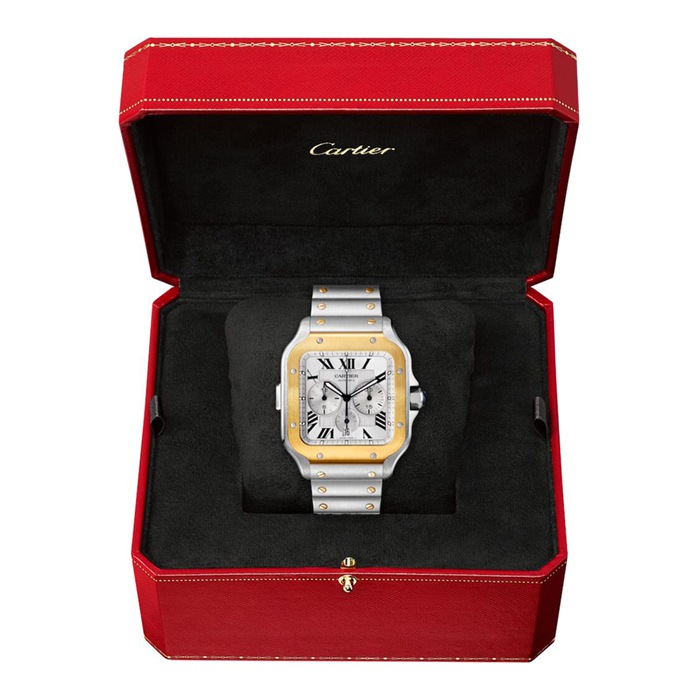 Orologio Cartier Santos De Cartier Cronografo Modello Extra-Large Movimento automatico Oro Giallo Acciaio Bracciali intercambiabili in metallo e gomma W2SA0008 - immagine 3